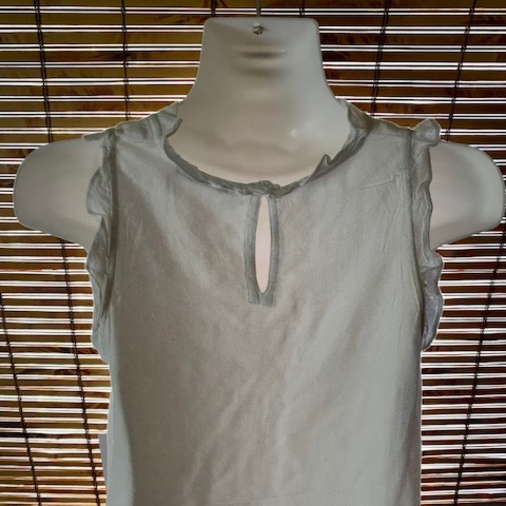 Dex White Sleeveless Blouse with Floral Embroidery, Ruffle Trim - NWT - Picture 4 of 13